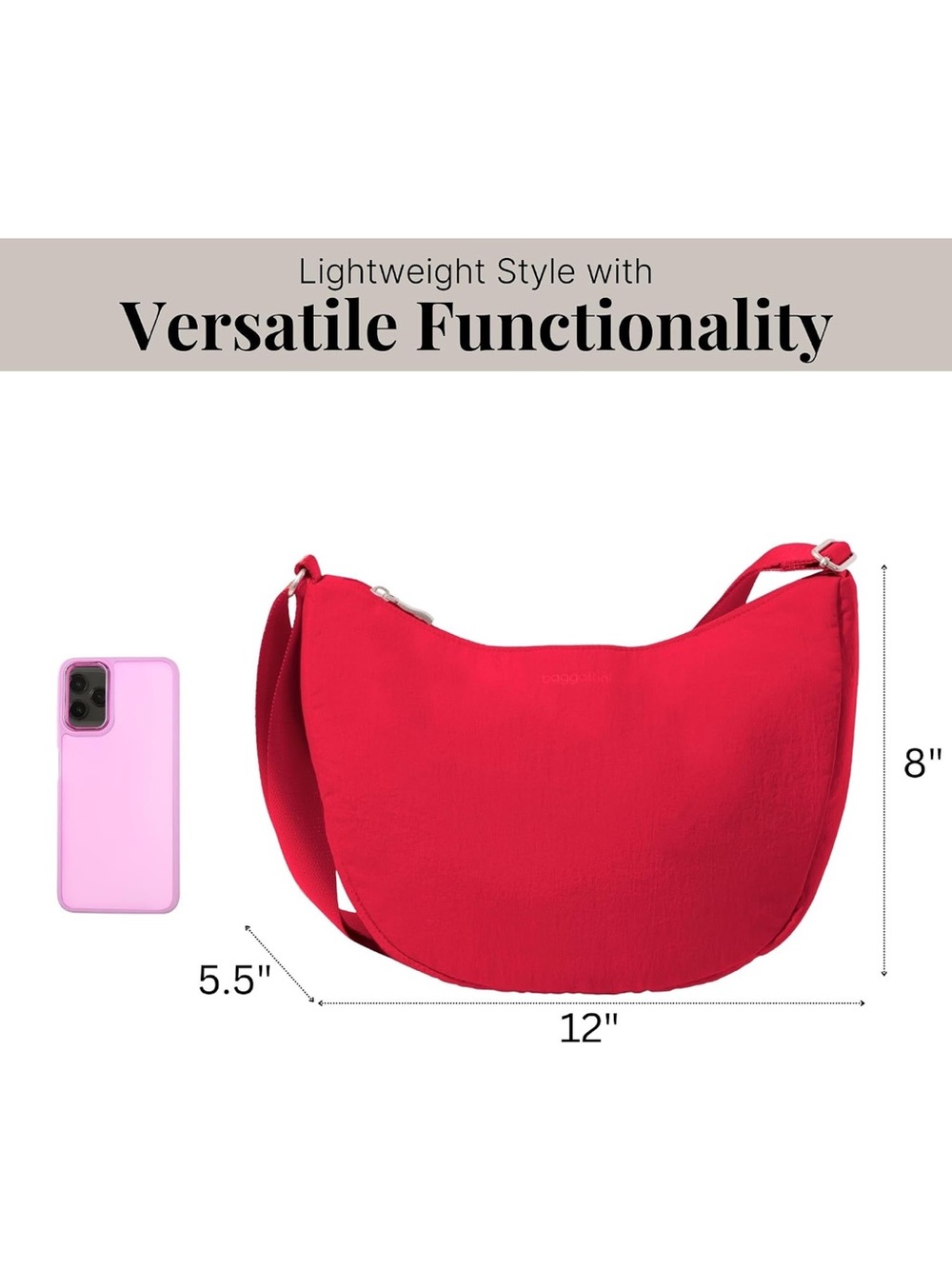 Baggallini Swift Crescent Bright Red Crossbody Bag - Picture 5 of 6